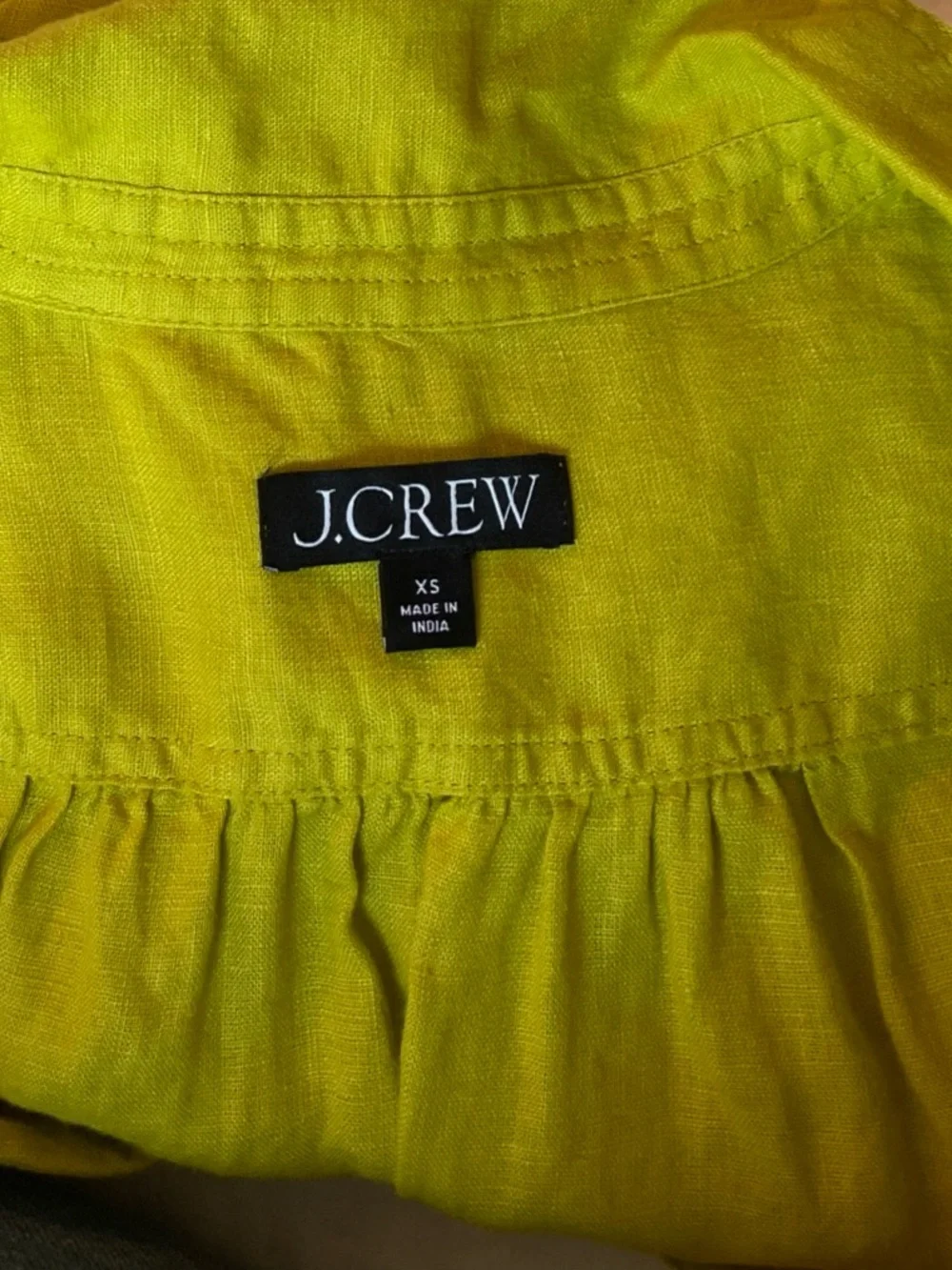 J Crew Bungalow Maxi Popover Linen Dress In Chartreuse Coastal Beach Size XS